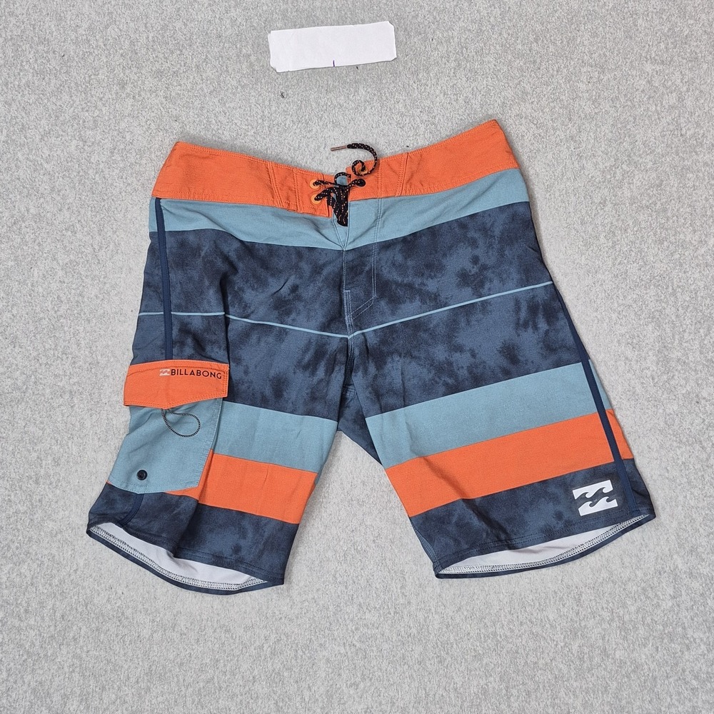 Billabong Men Shorts 32 Blue Swimwear Striped Platinum X Board Shorts Logo
